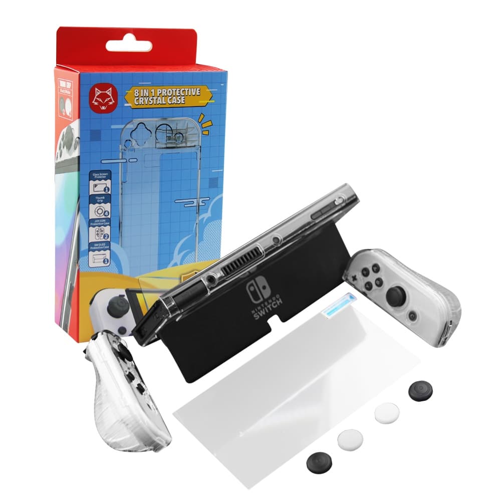 Kit Proteção Nintendo Switch Oled 8 em 1 Case Película Caps Protetor