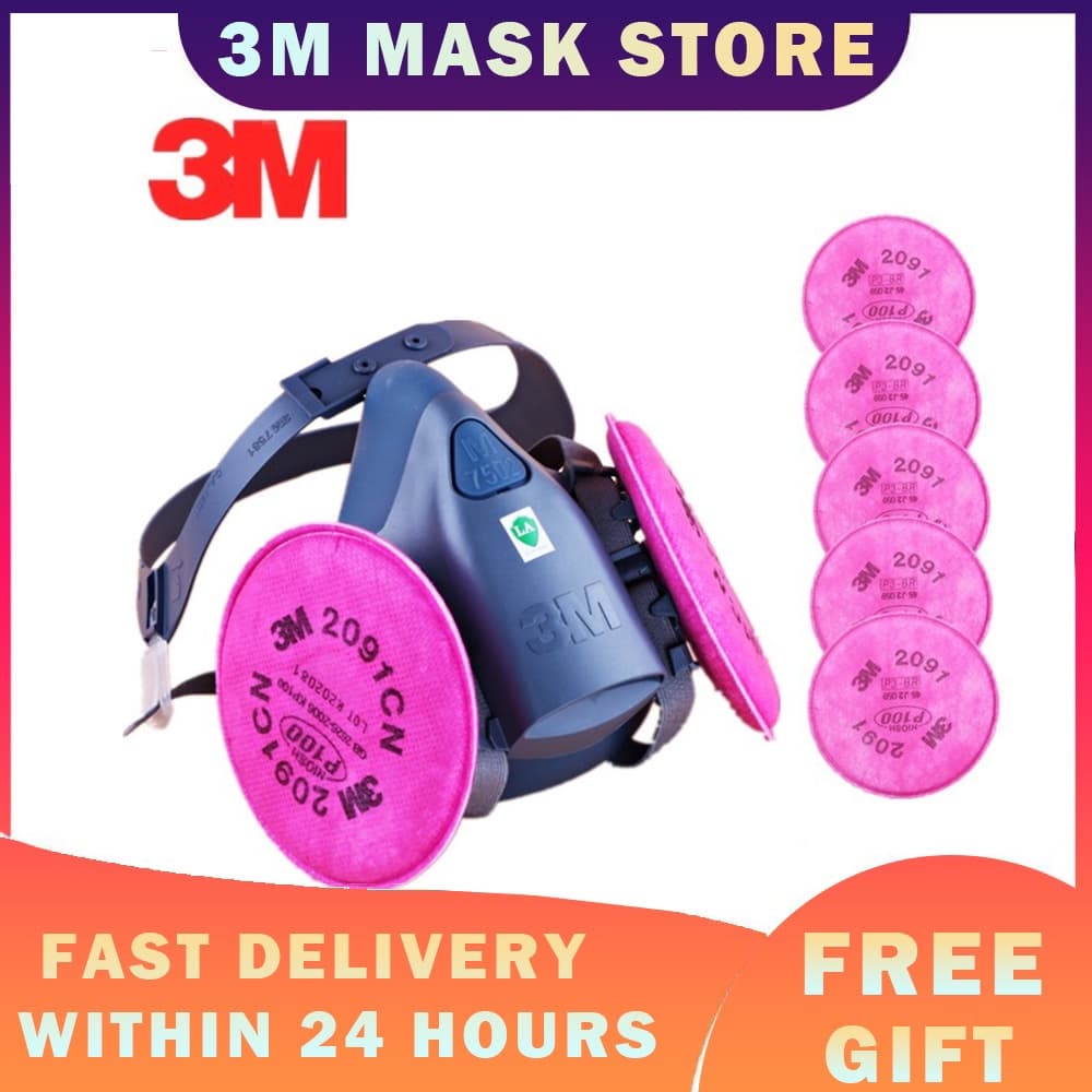 3M Máscara 7502 2091 P100 Indústria Trabalho Silicone Soldagem Fumaça Tinta Poeira Respirador Fibra De Vidro Spray Filtros 3M