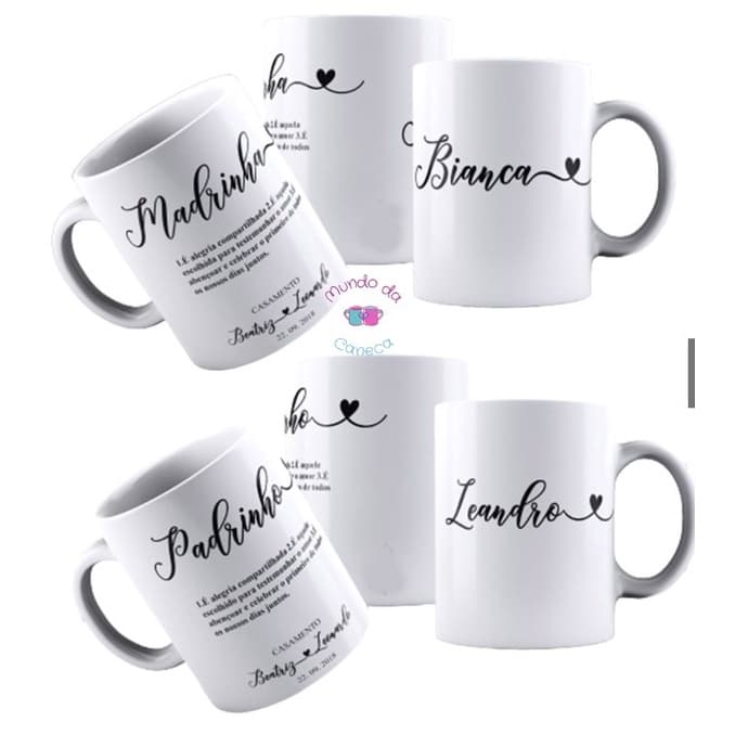 02 Canecas Personalizadas Convite Padrinho e Madrinha de Casamento com Nome  - Mundo da Caneca