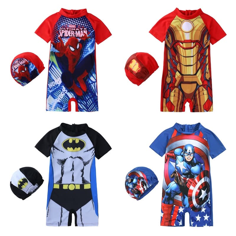 Menino Maiôs Crianças Dos Desenhos Animados Impressão Meninos Ternos De Natação De Uma Peça Com Bonés Para O Bebê Padrão Roupa De Banho