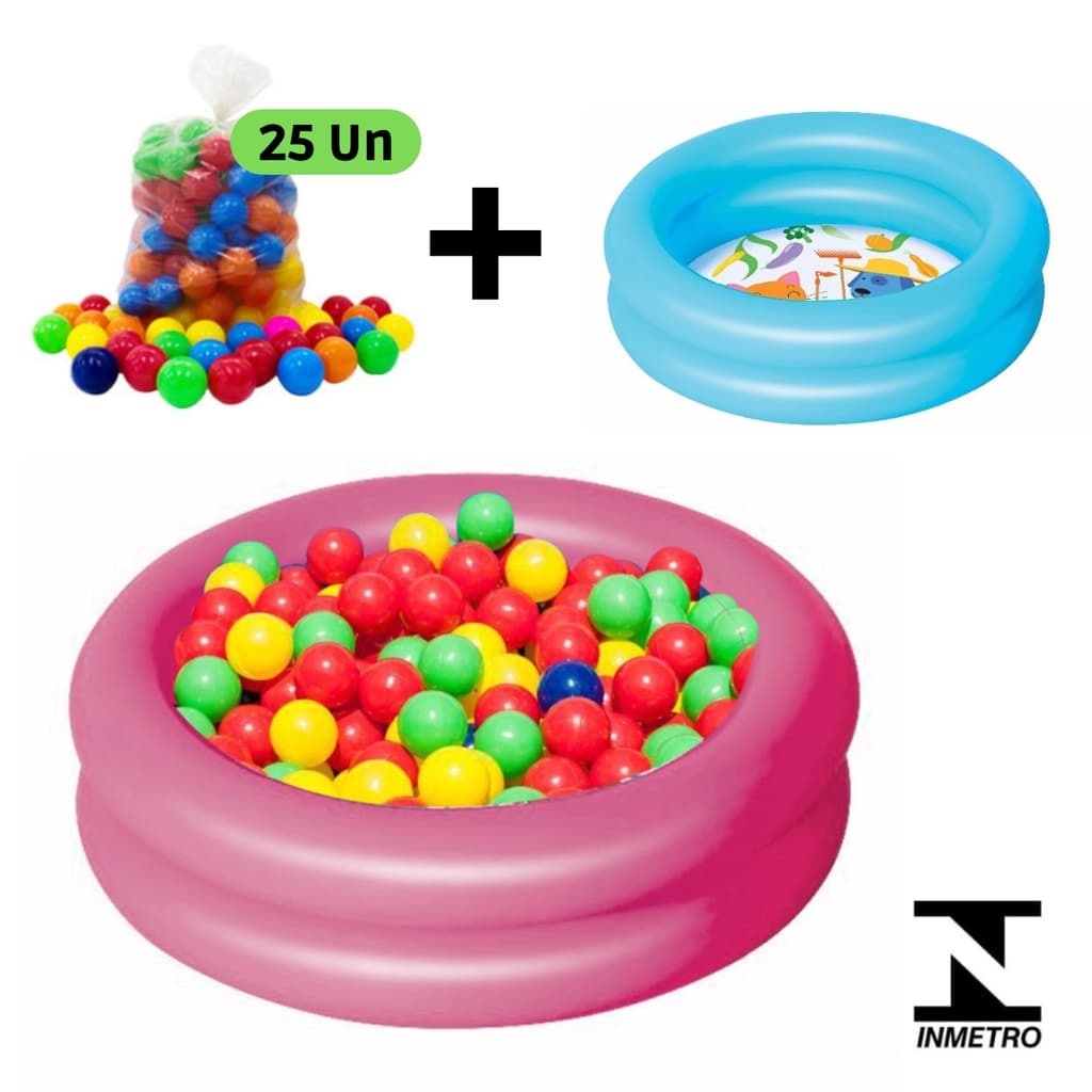 Piscina de Bolinha Inflável Infantil 21 Litros + 25 Bolinhas Coloridas Criança Bebê Jardim Praia