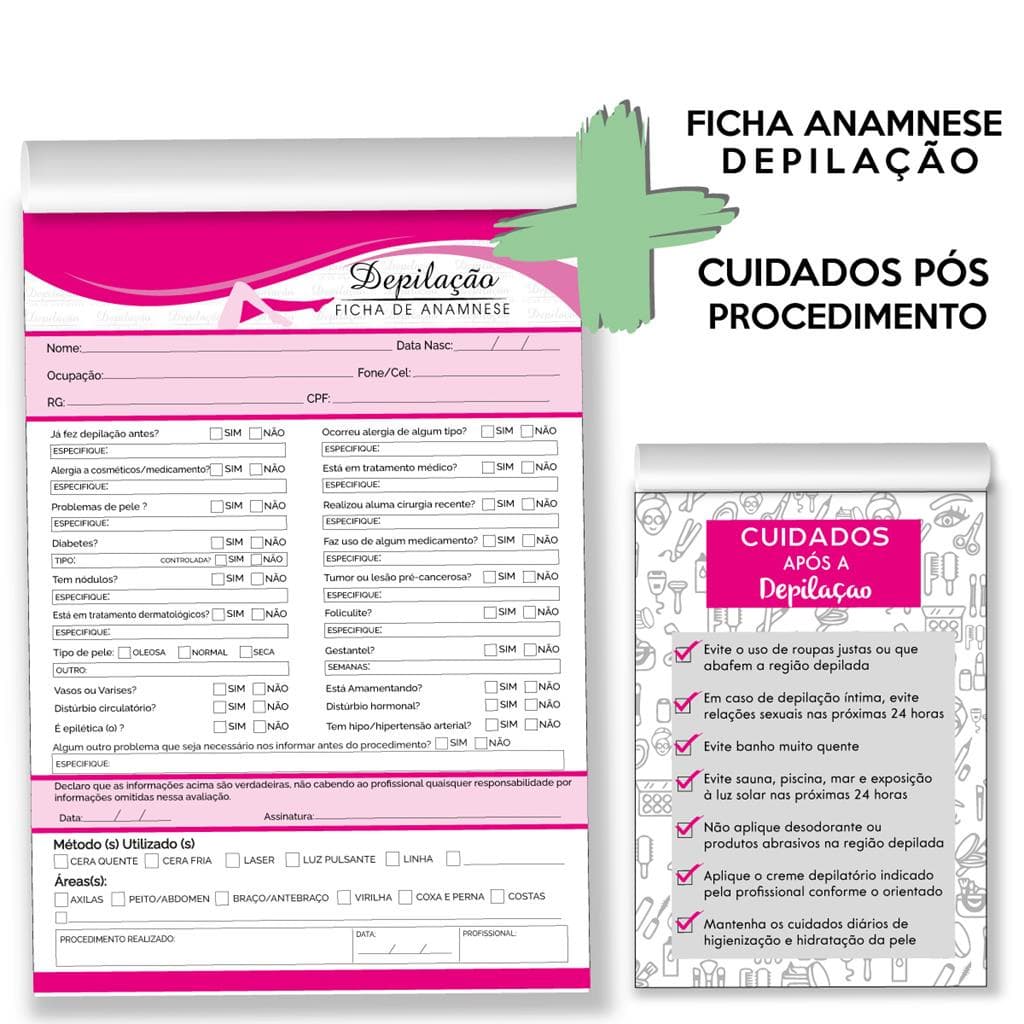 6 Fichas Bloco para Depiladora Cuidados apos Depilacao Novo