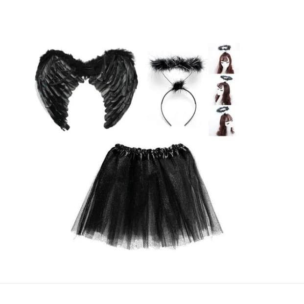 Kit - Arco de Anjo , Asa 60x45cm,  E Saia  40cm Carnaval Festa Adulto