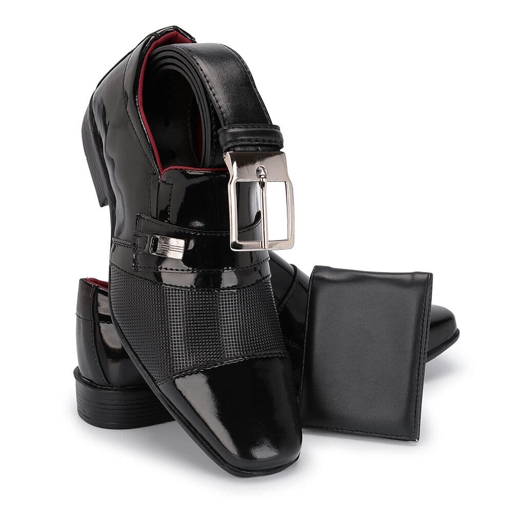 Kit Sapato Social Masculino Com Cinto E Carteira  Cores Dias Dos Pais Casual Verniz 834
