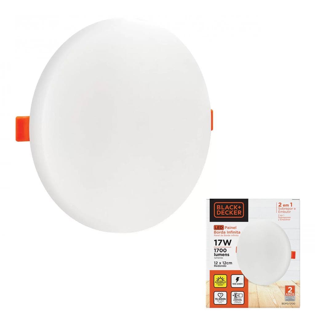 Painel Plafon Led Borda Infinita Black + Decker Redondo 17W