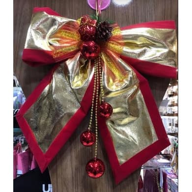 ENFEITE LAÇO DOURADO C/VERMELHO 45*41CM GRANDE
