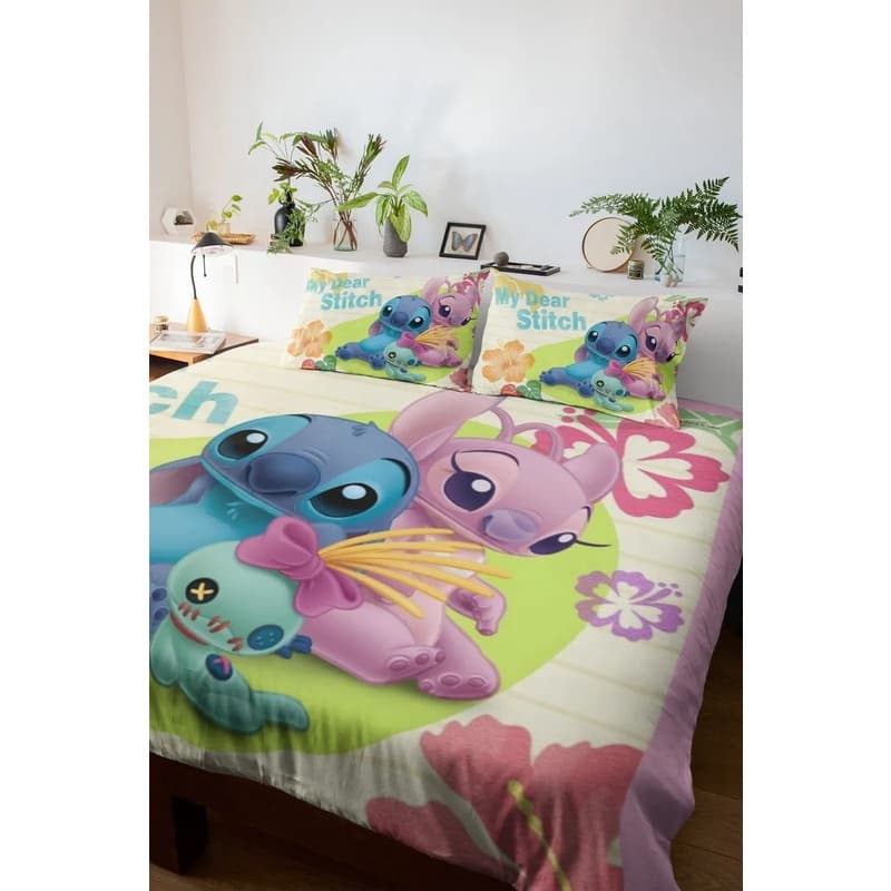 Roupa de Cama Lençol Casal Lilo Stitch Quarto Personalizado Solteiro ou Casal
