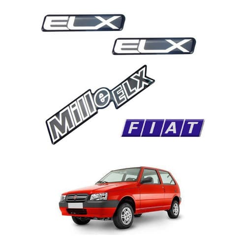 Kit Adesivo Emblema Mille Elx  + Fiat Para Fiat Uno Resinado