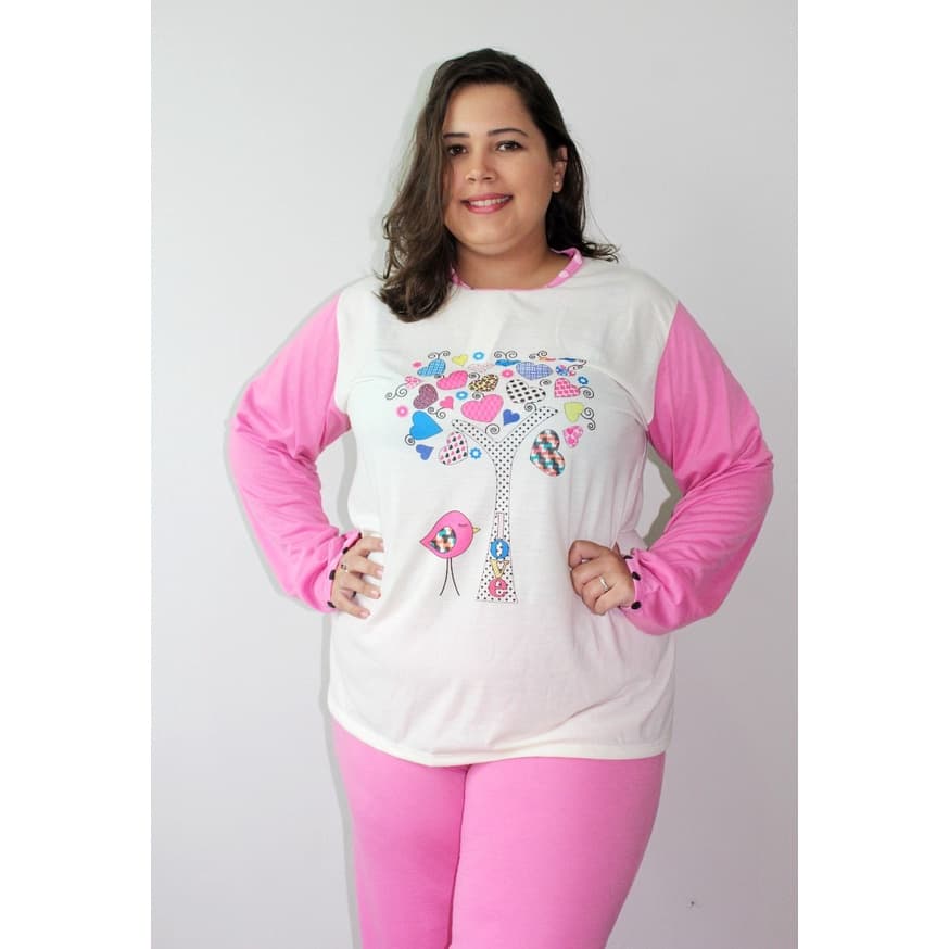 Kit 2 Pijama PAJAMA Conjunto Malha / Liganete Longo Plus Size Frio Inverno Feminino Senhora Maternidade Grande
