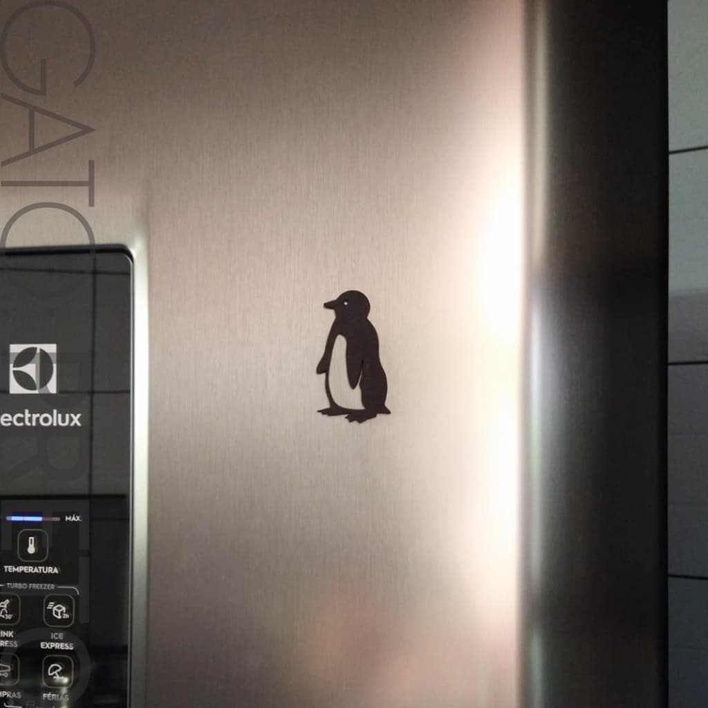 Conjunto Imã Pinguim Geladeira Madeira MDF Com Imã  Forte Preto Fosco