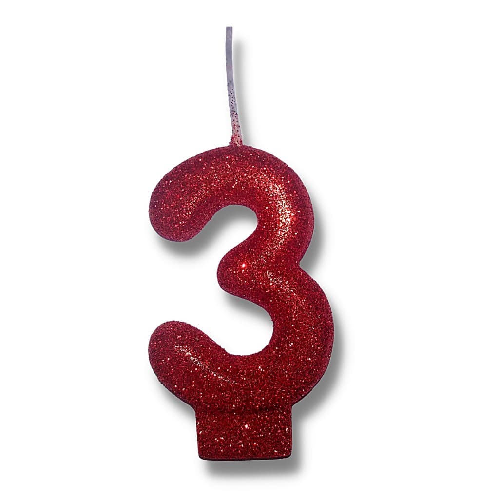 Velas Super Max De Aniversário Vermelho - Números + Glitter -  1 Uni FLX001