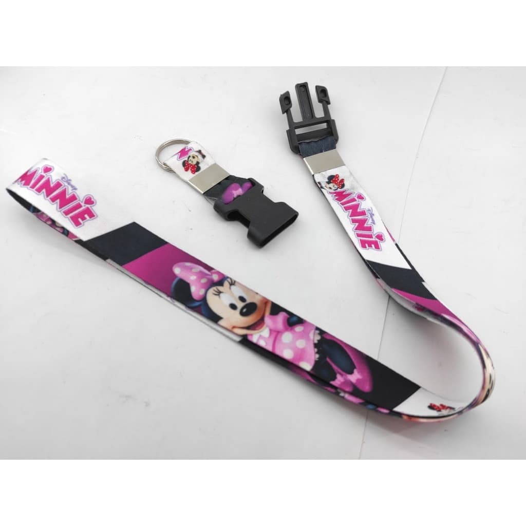 Cordão para pescoço __Minnie ROSA com Branco chaveiro com engate rápido para moto, chaveiro ou crachá
