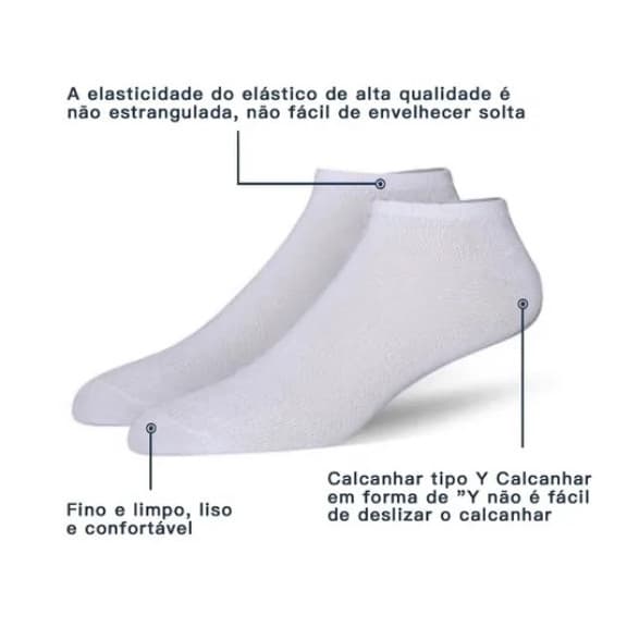 Kit 12 Par Meia Branca Algodão Soquete Cano Curto 38 Ao 44