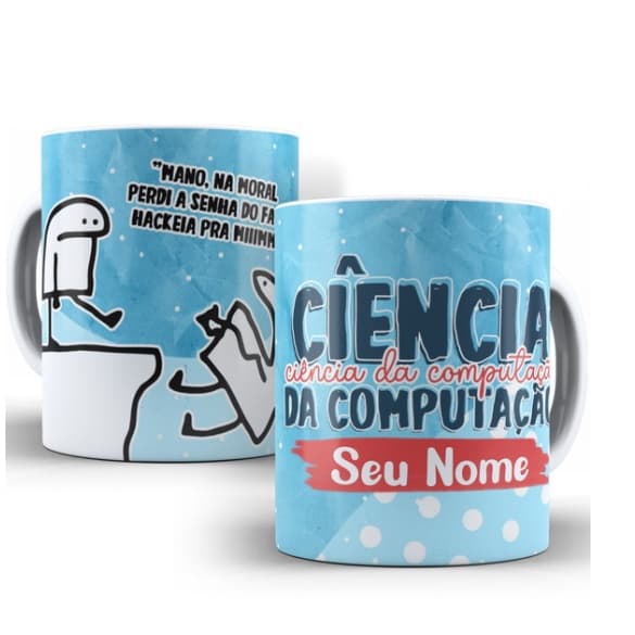 Caneca xícara de Porcelana Personalizada Profissões Flork Ciência da Computação Com Seu Nome