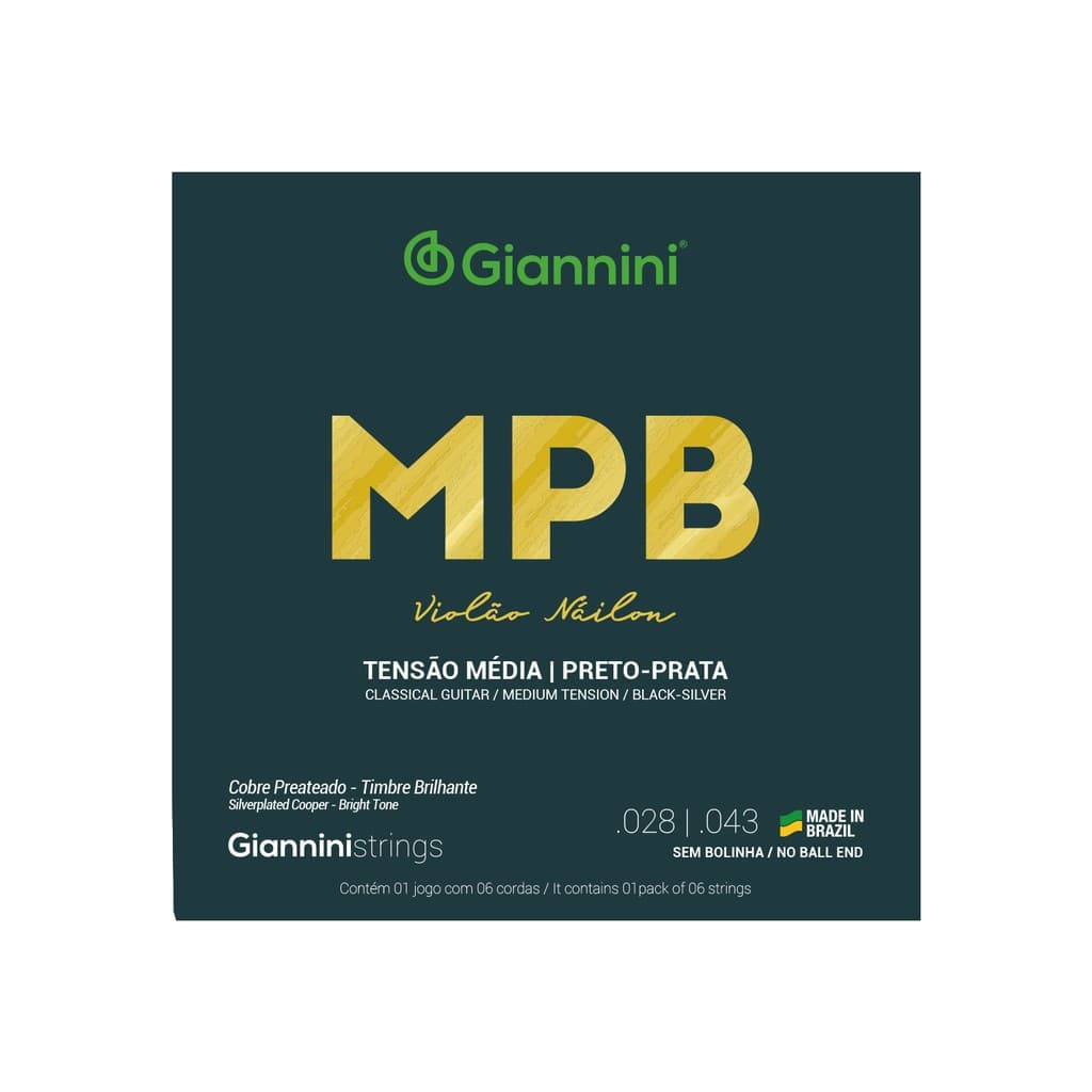 Encordoamento Para Violão Giannini Genwbs Serie Mpb Nylon preto prata.