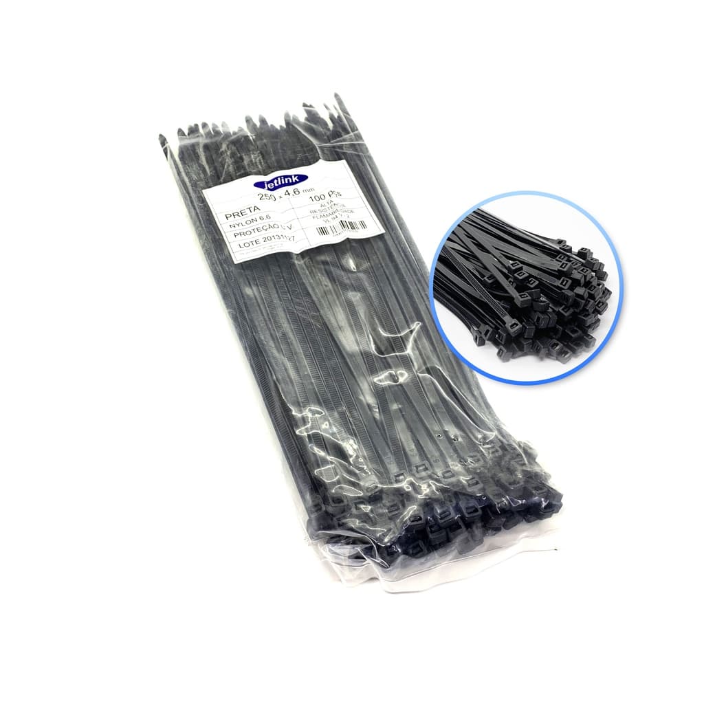 Kit Abraçadeiras de Fixação Nylon Cinta Plástica 100 Un 4,6 Mm X 250 Mm