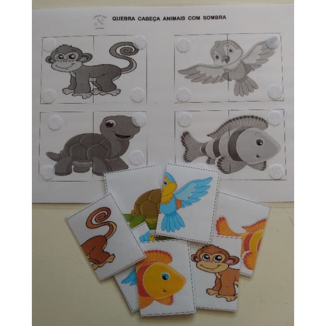 Quebra-cabeça animais com sombra jogo Pedagógico material plastificado com velcro material pedagógico