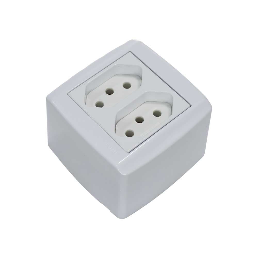 Conjunto 2 Tomada Sobrepor 10A 250V - Box Monobloco - ILUMI Ref.: 84120 - ILM0053
