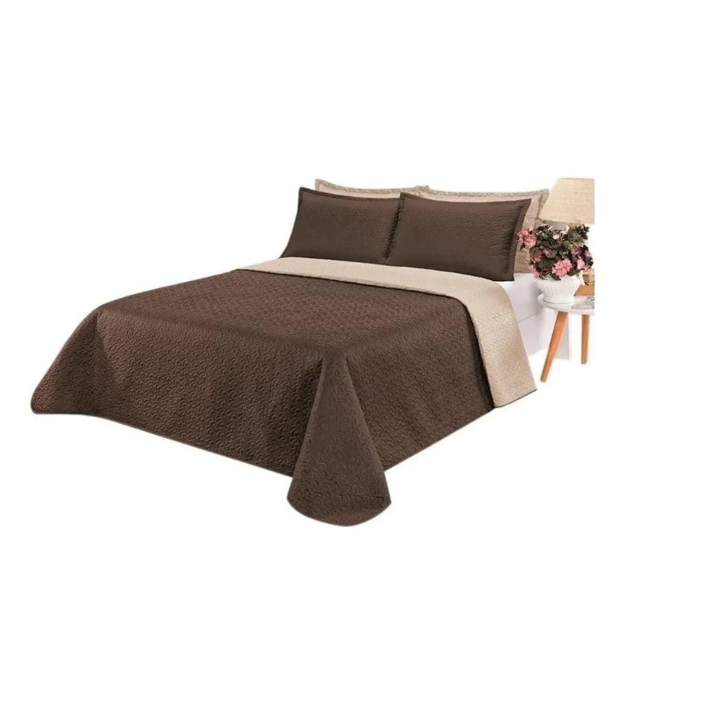 Kit Cobre Leito Colcha Dupla Face Casal 03 Peças Quality Top