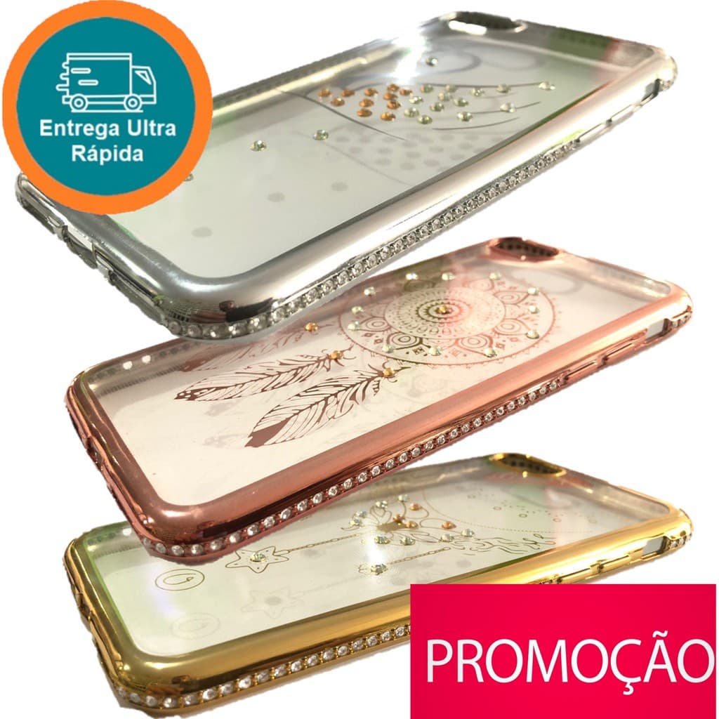 3 Capinha para iPhone Anti Impacto iPhone 7 / 8 / SE2020 - Strass Brilho Dourada Prata Rose Gold - Liquida Tudo