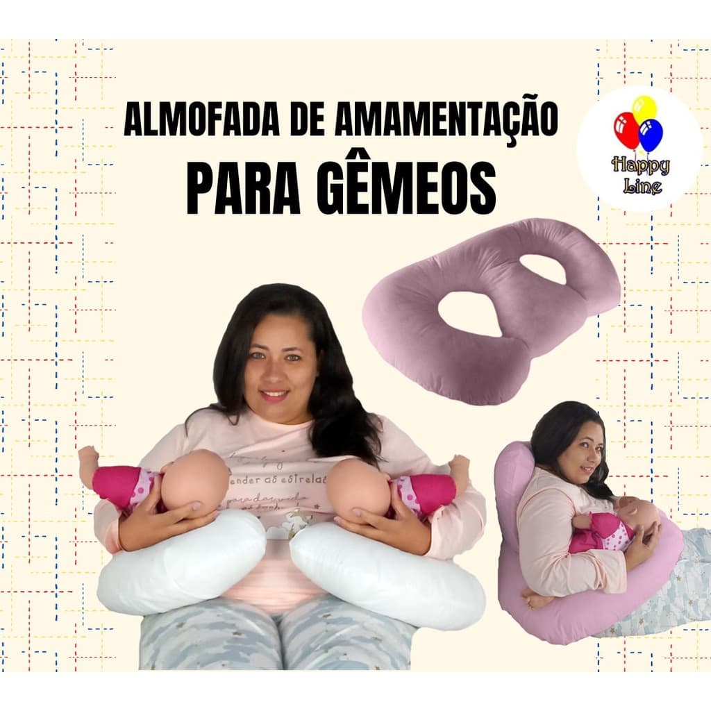 Almofada Amamentação p/ Bebe Gêmeos Extra Grande Cheia