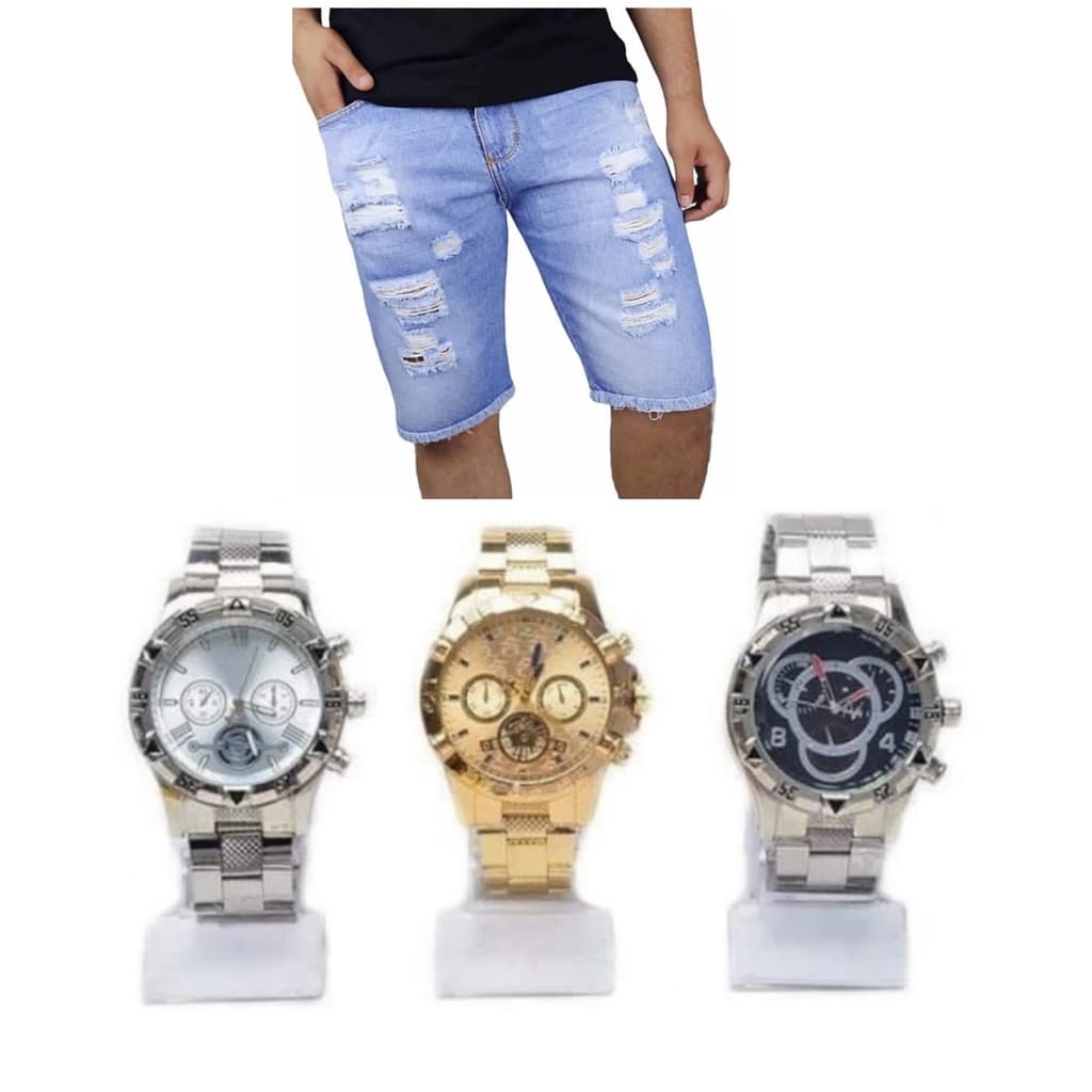 Bermuda Jeans Masculina Moda + Relógio Imperdivel Pronta Entrega