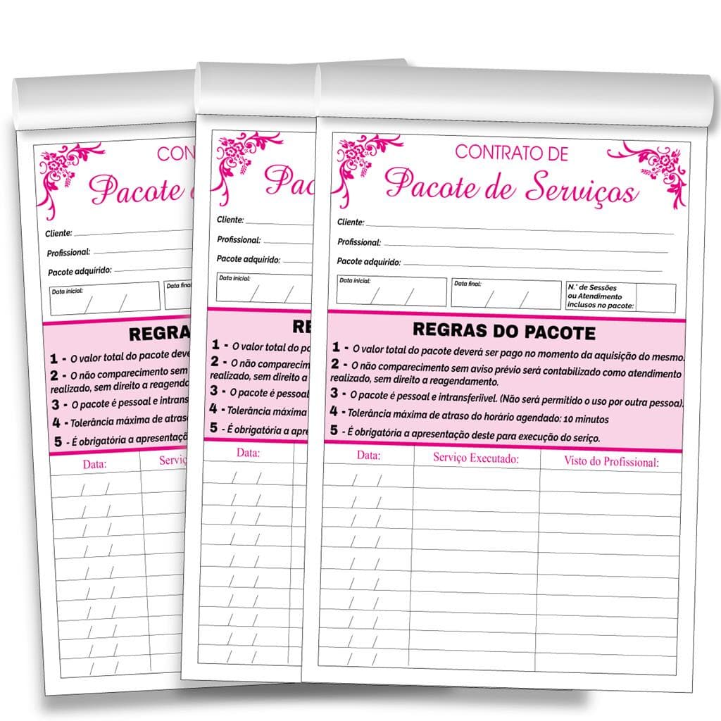 Bloco Contrato de Servico Depilacao Manicure Estetica Inedito
