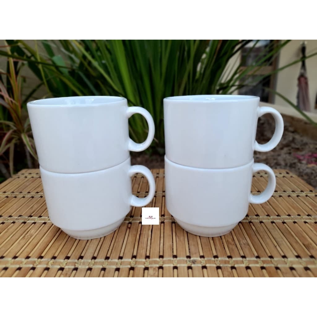 Jogo  4 xícaras Chá Café em Porcelana 200ml empilhável