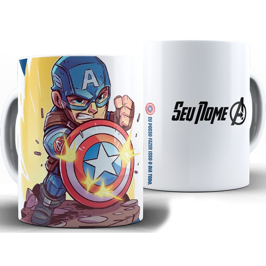 Caneca Capitão América Personalizada Com Nome + Caixa - Xícara 325ML Porcelana Super Branca Cerâmica
