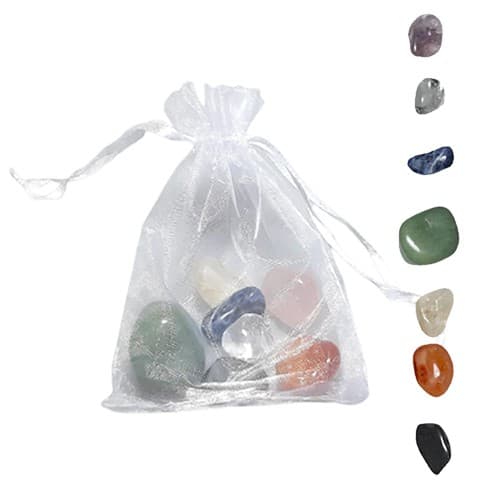Kit 7 Chakras Pedra Rolada Natural Equilíbrio Energia Reiki