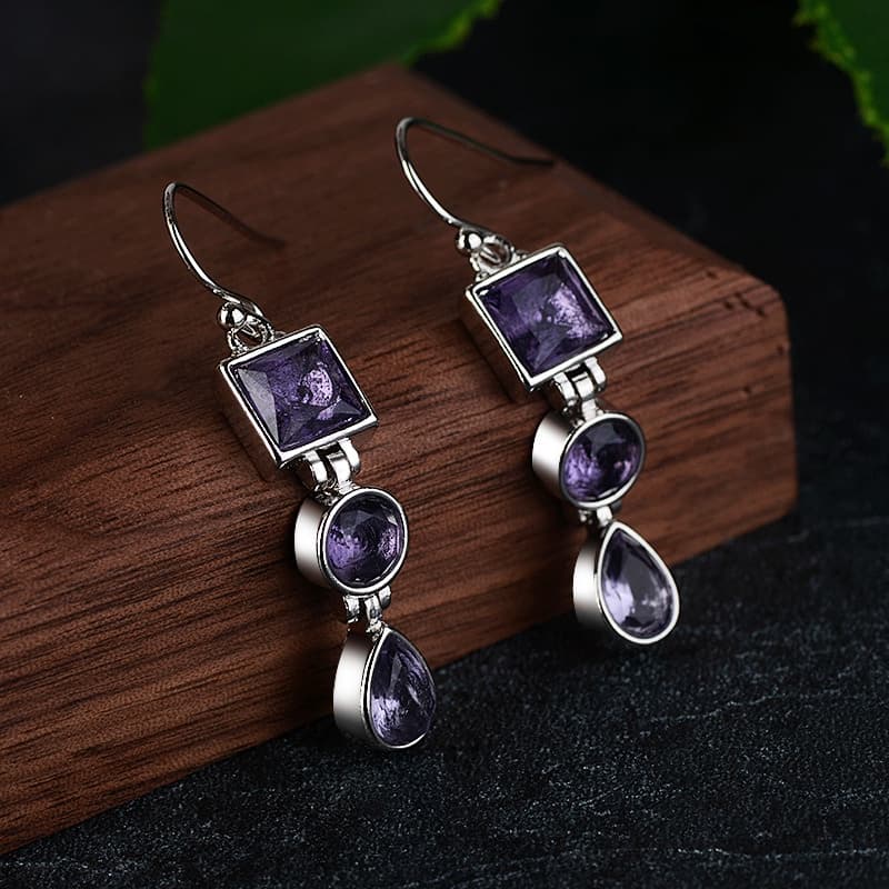 Brincos De Prata Ametista Lavanda Estilo Chinês Original Retro Jade Em Estoque