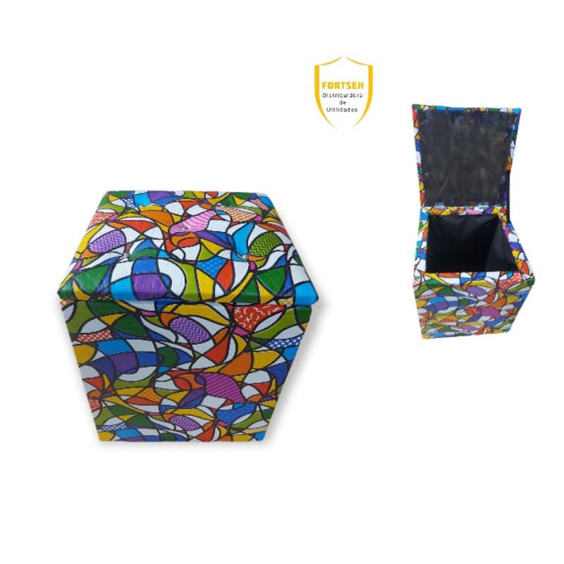 Puff Bau Quadrado Decorativo Organizador Objetos