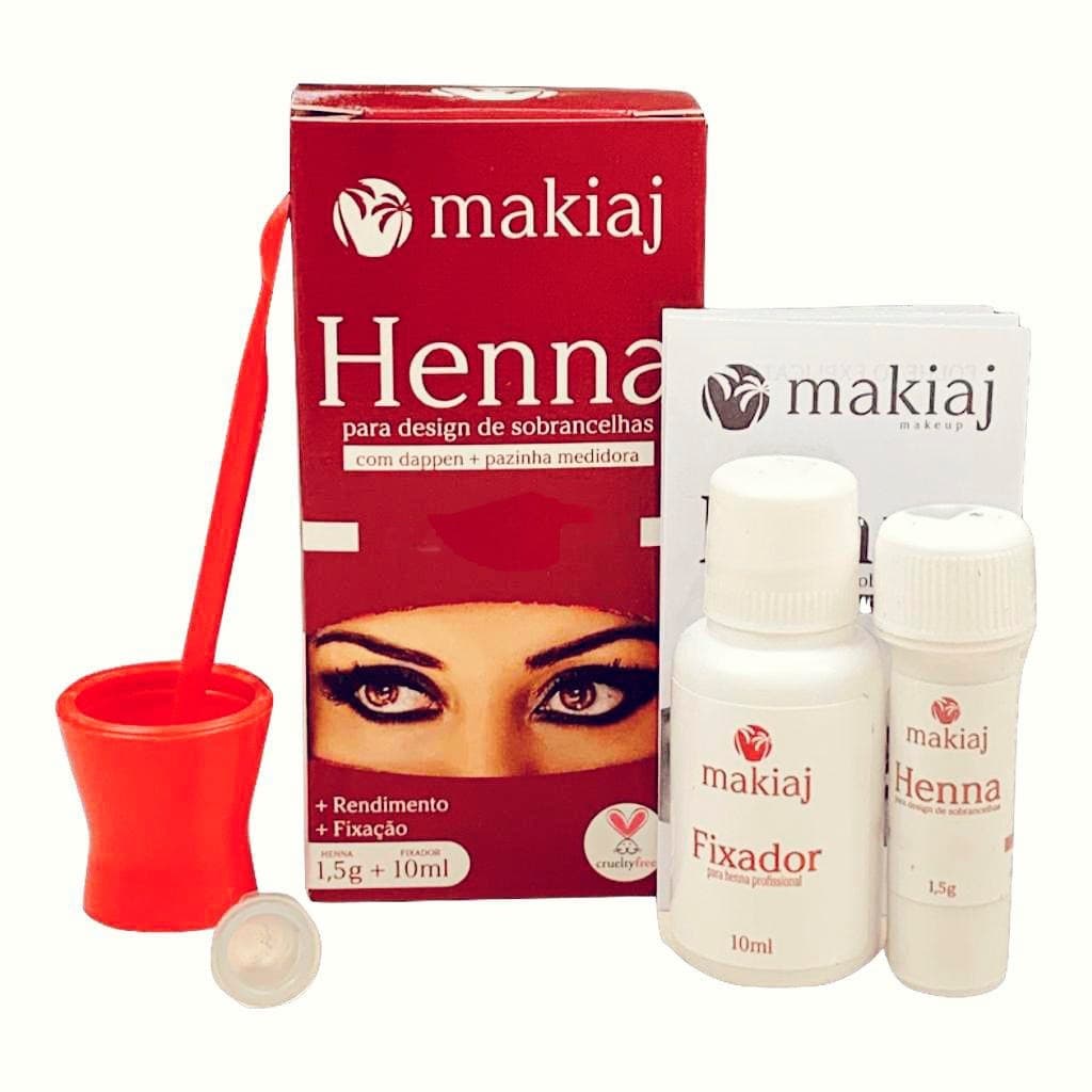 Kit renna sobrancelha Henna Makiaj Design profissional 1.5g e 10ml Fixador Todas Cores