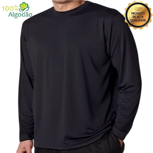 Camisa Manga Longa Preta Masculina 100% Algodão Premium 2025/26
