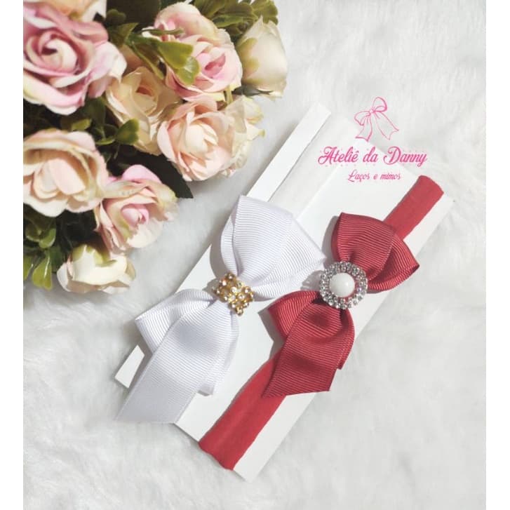 Kit 2 Faixinhas de bebê / Faixinha de bebê / Laço de bebê / Laço infantil / Laço Branco/Laço vermelho / Laço de cabelo infantil / Laço de cabelo/ Laços / Kit rn