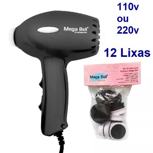 Pedicuro Compact Elétrico Preto Esfoliador Lixa Elétrica Para os Pés + 12 Lixas Descartáveis