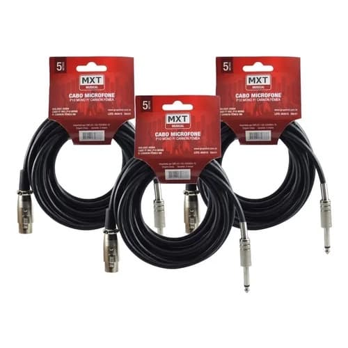3 Cabos Microfone E Violão Mono Xlr / P10 5 Metros Mxt