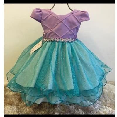 Vestido de Luxo Infantil Pequena Sereia Ariel Fundo do Mar