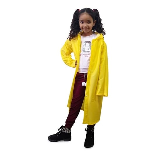Capa De Chuva Pvc Forrada Infantil Amarela Tamanho G