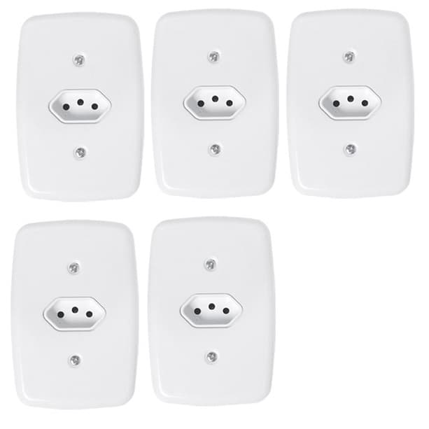 kit Tomada única 10a 20a  Completa Branco 05 Unidades Pluzie Ideale 4x2