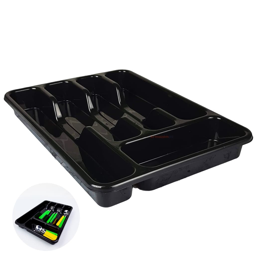 Organizador de Talheres 26x35cm Divisor Gaveta Plástico Cozinha Preto - AMZ