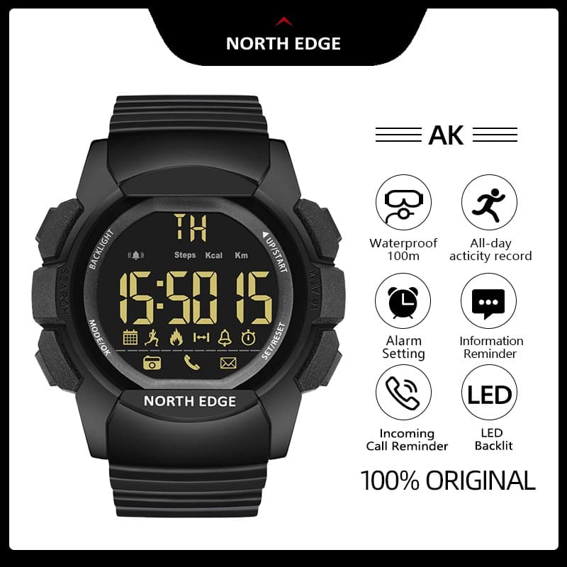 NORTH EDGE Relógio Tático Digital Masculino Com Bateria De 33 Meses Pedômetro 100M À Prova D'água Esporte Ao Ar Livre AK