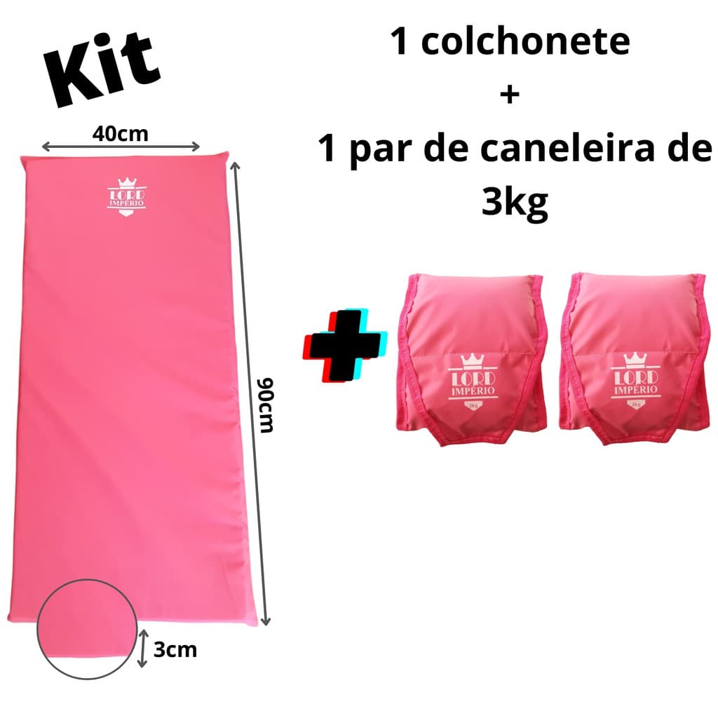 kit colchonete + tornozeleira/caneleira peso de 3kg - par - rosa (pink) -  Lord Império