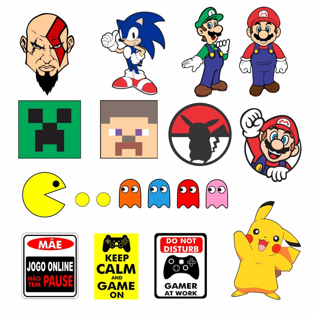 Adesivo De Moto Kit Gamer C/13Un Diversos Sonic Pac Man Kratos Acessórios Capacetes Feminino Biz Vespa Twister