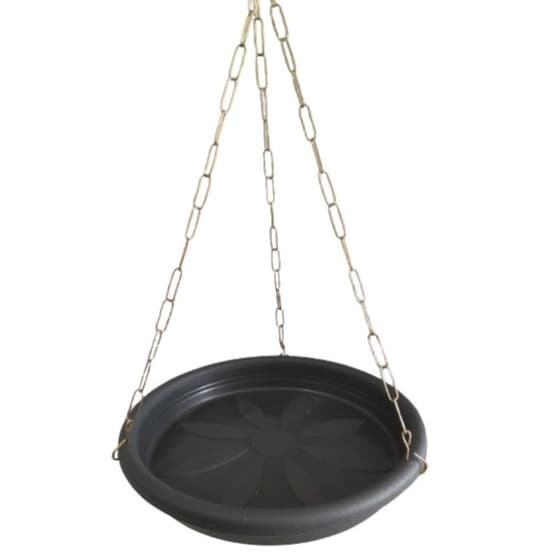 Prato preto 21cm para vasos pendentes, com corrente metal reforçada 44cm