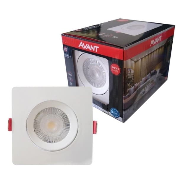 Kit Pack Avant com 5 Spot 5W Embutir LED Quadrado Supimpa Direcionavél ( BRANCO FRIO 6500K / BRANCO QUENTE 3000K ) - AVANT