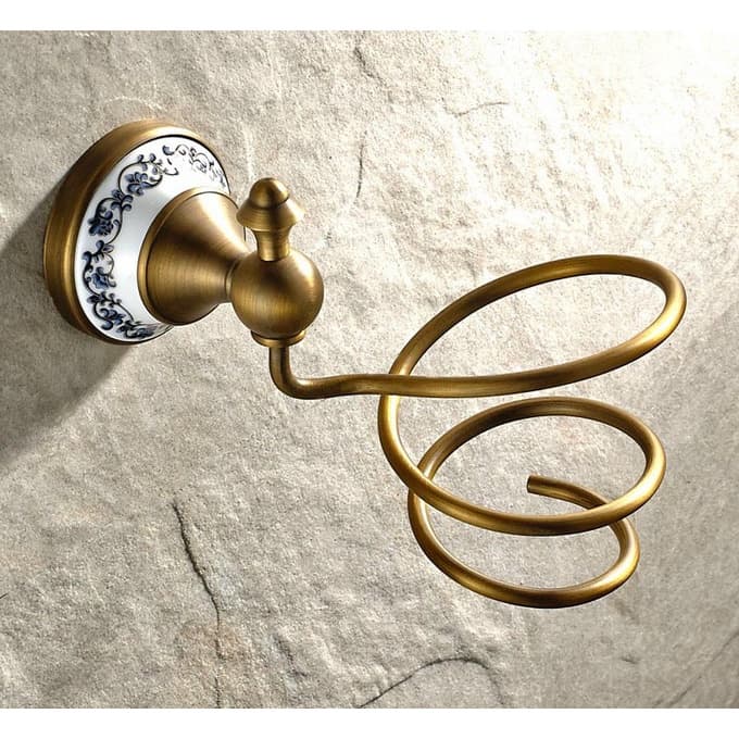 Novo Estilo Europeu Retro Bronze Secador De Cabelo Titular Rack Prateleira Do Banheiro Fixado Na Parede Acessórios 2ba40
