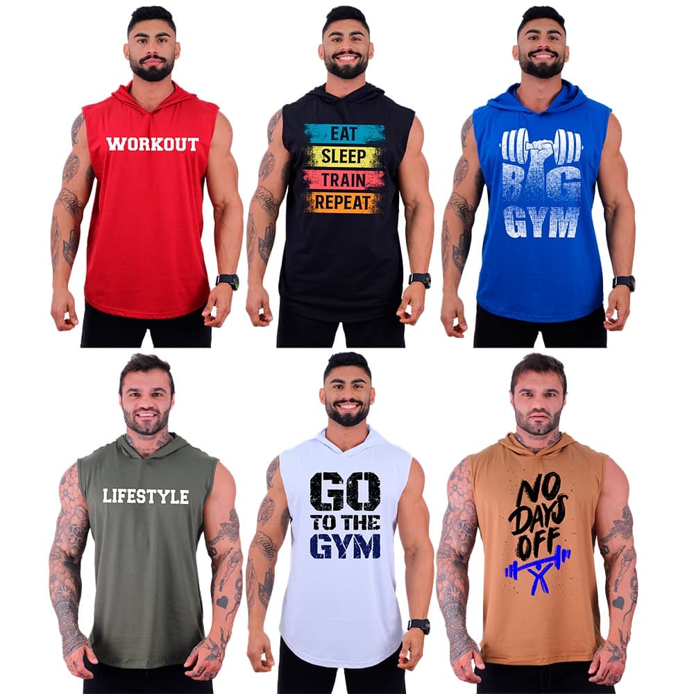 Kit 6 Regatas Longline Machão Com Touca Masculina MXD Conceito Academia Musculação Casual