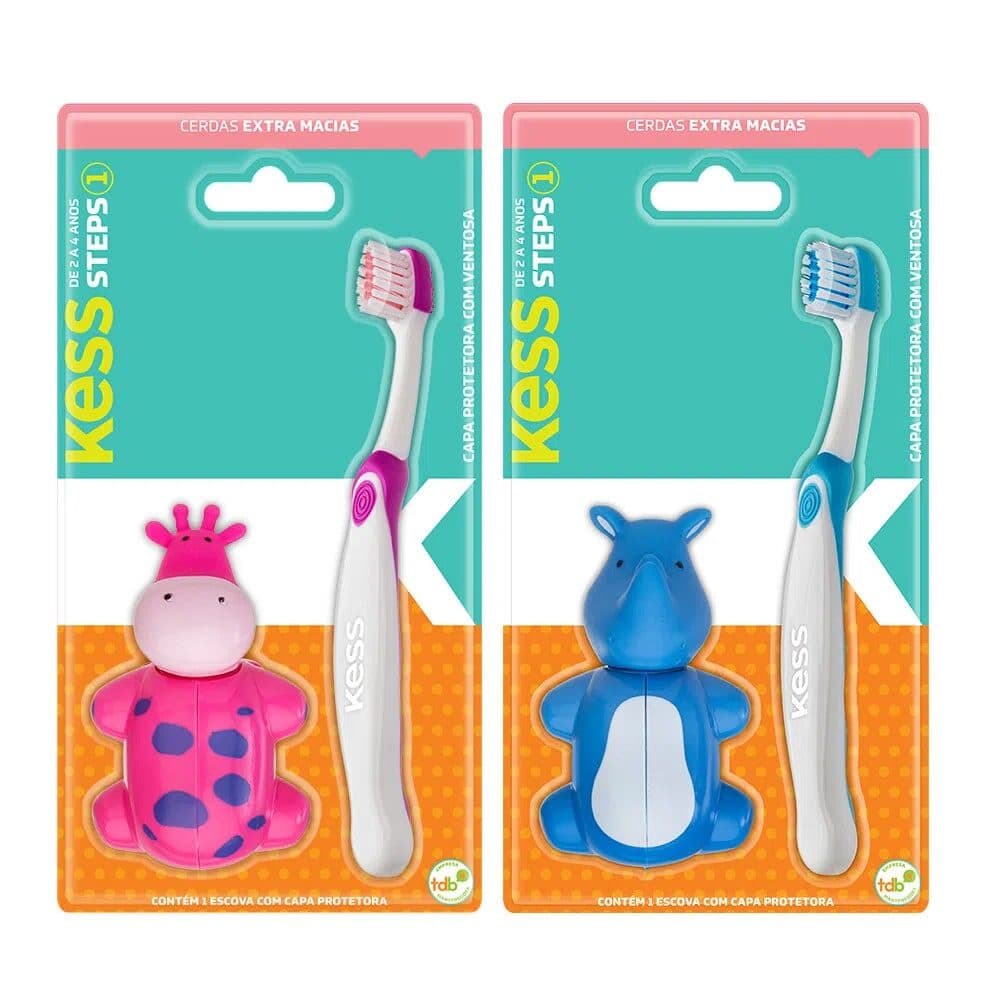 Escova Dental Infantil Steps Com Capa Protetora Kess