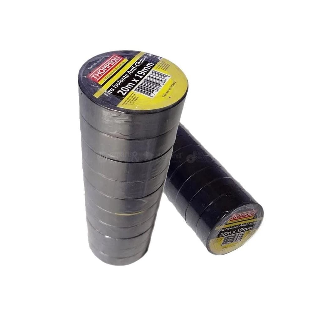 kit 10 Fitas Isolante Anti Chama Preta Thompson 5/10 e 20 metros